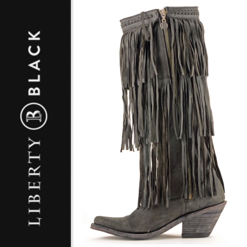 Liberty Black Three Layer Fringe Vintage Vegas Boots 9.5